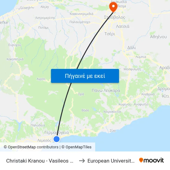 Christaki Kranou - Vasileos Georgiou A´ to European University Cyprus map