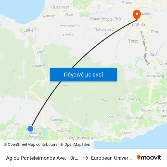 Agiou Panteleimonos Ave. - 3rd Pano Kyvides 1 to European University Cyprus map