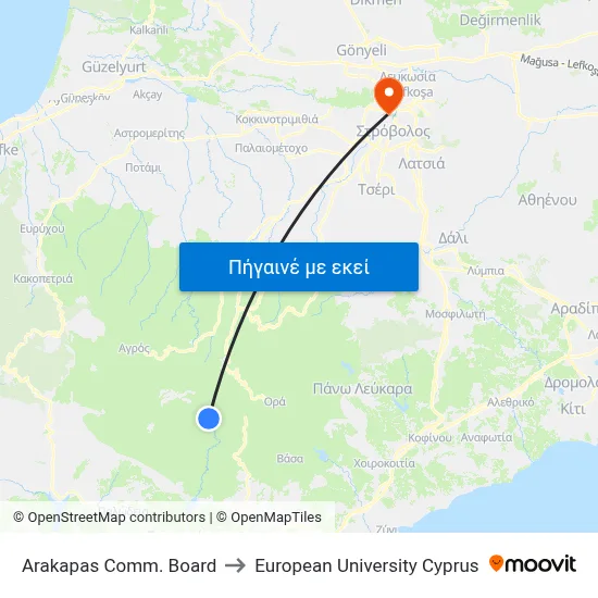 Arakapas Comm. Board to European University Cyprus map