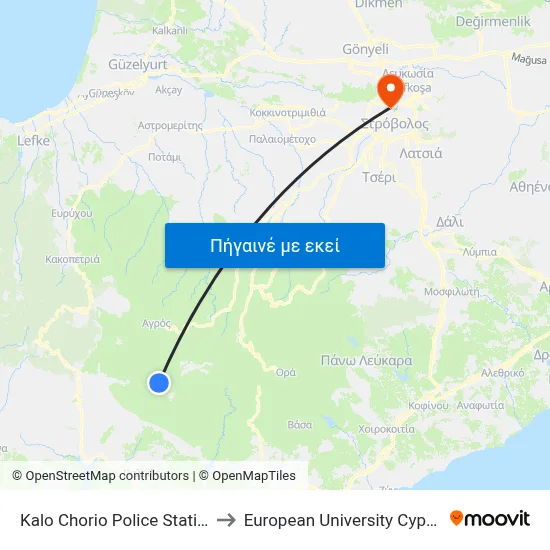 Kalo Chorio Police Station to European University Cyprus map