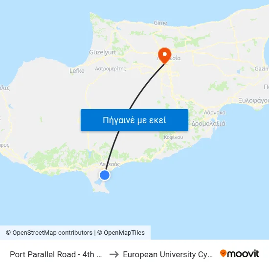 Port Parallel Road - 4th Stop to European University Cyprus map