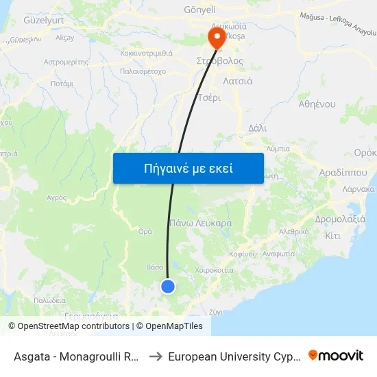 Asgata - Monagroulli Road to European University Cyprus map