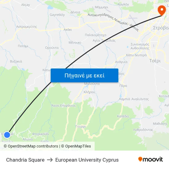 Chandria Square to European University Cyprus map
