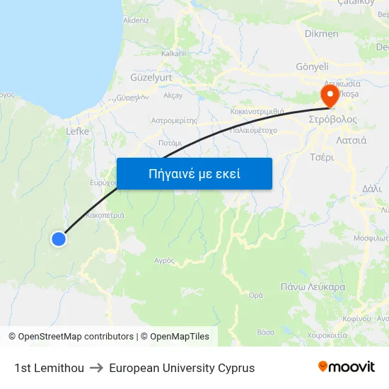 1st Lemithou to European University Cyprus map