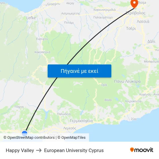 Happy Valley to European University Cyprus map