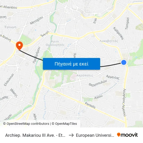 Archiep. Makariou III Ave. - Ethnikis Frouras to European University Cyprus map