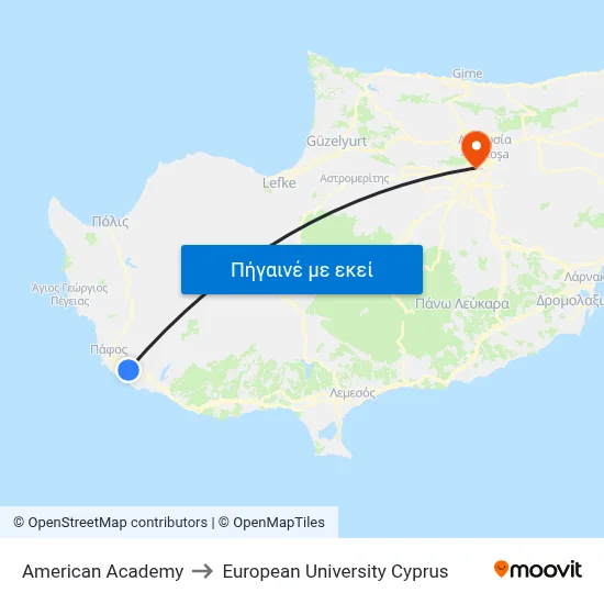 American Academy to European University Cyprus map