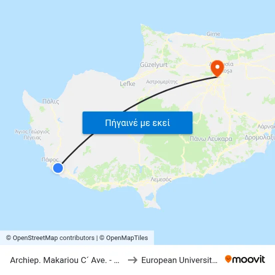 Archiep. Makariou C´ Ave. - Ag. Sergiou to European University Cyprus map