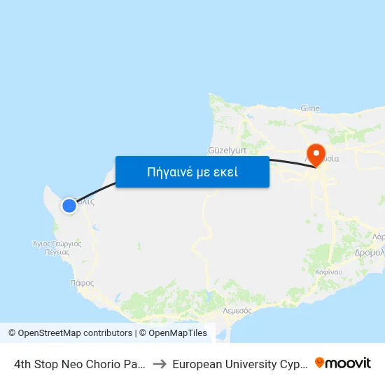 4th Stop Neo Chorio Pafou to European University Cyprus map