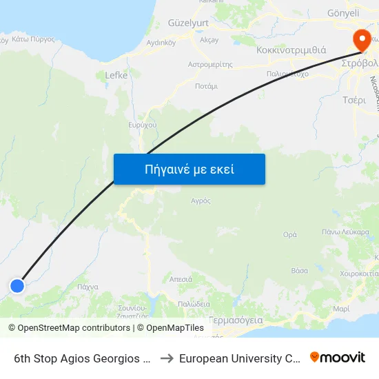 6th Stop Agios Georgios Pafou to European University Cyprus map