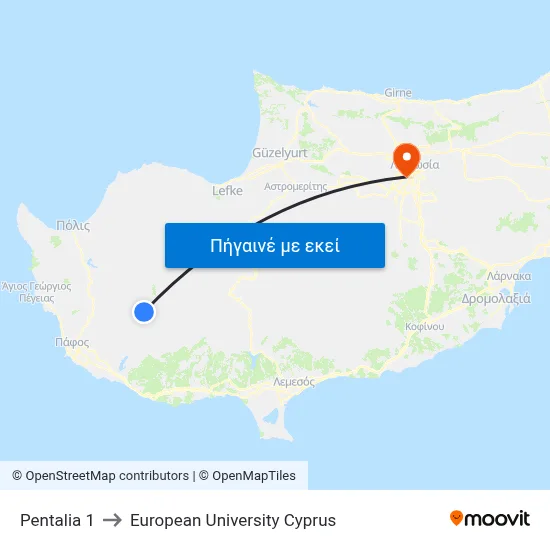 Pentalia to European University Cyprus map