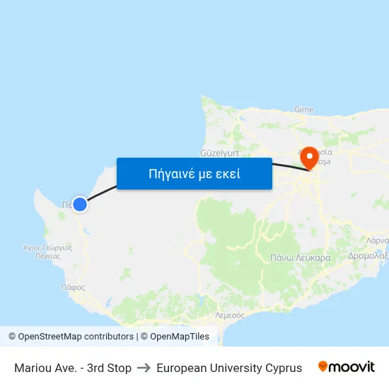 Mariou Ave. - 3rd Stop to European University Cyprus map