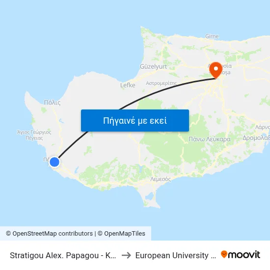 Stratigou Alex. Papagou - Karpathou to European University Cyprus map