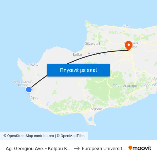 Ag. Georgiou Ave. - Kolpou Korallion Ave. to European University Cyprus map