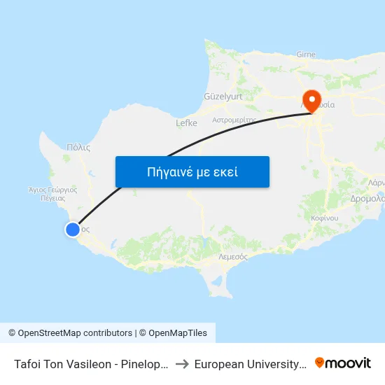 Tafoi Ton Vasileon - Pinelopis Delta 2 to European University Cyprus map