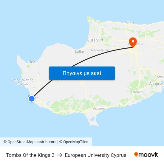 Tombs Of the Kings 2 to European University Cyprus map