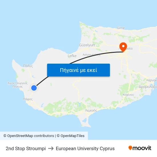 2nd Stop Stroumpi to European University Cyprus map