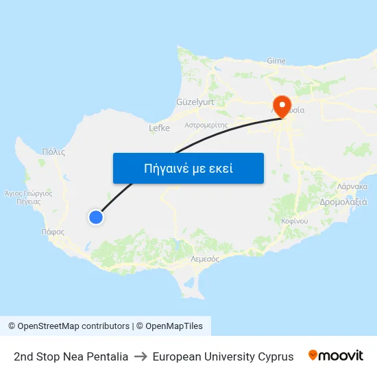 2nd Stop Nea Pentalia to European University Cyprus map