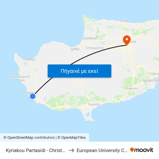 Kyriakou Partasidi - Christou Keli to European University Cyprus map