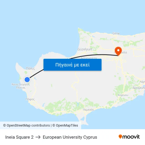 Ineia Square 2 to European University Cyprus map
