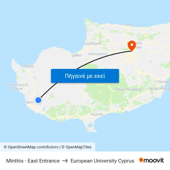 Minthis - East Entrance to European University Cyprus map
