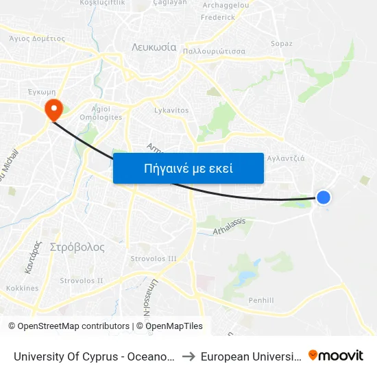 University Of Cyprus - Oceanography Center to European University Cyprus map