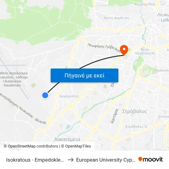 Isokratous - Empedokleous to European University Cyprus map