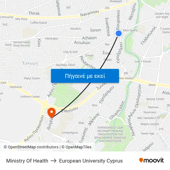 Ministry Of Health to European University Cyprus map