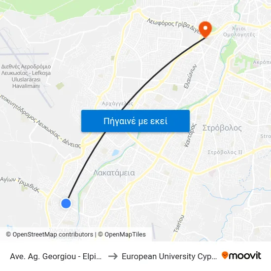 Ave. Ag. Georgiou - Elpidos to European University Cyprus map