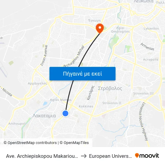 Ave. Arch. Makariou C - Voufavento to European University Cyprus map