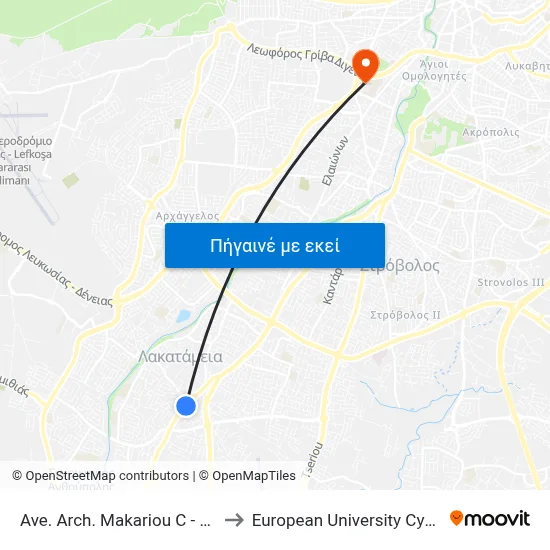 Ave. Arch. Makariou C - Dios to European University Cyprus map