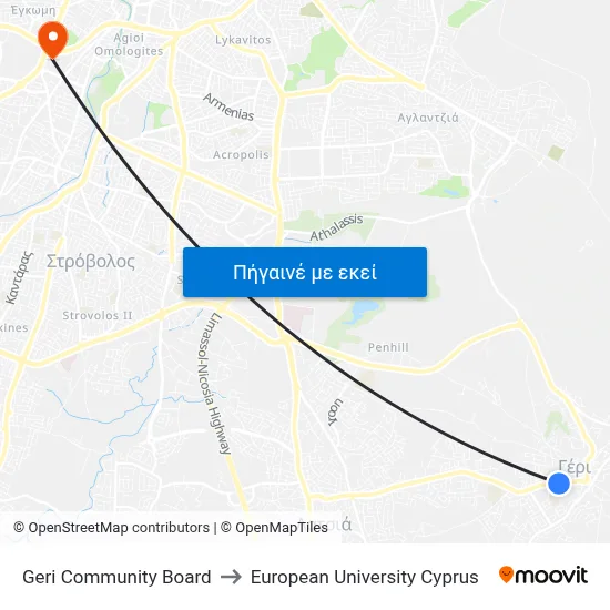 Geri Comm. Board to European University Cyprus map