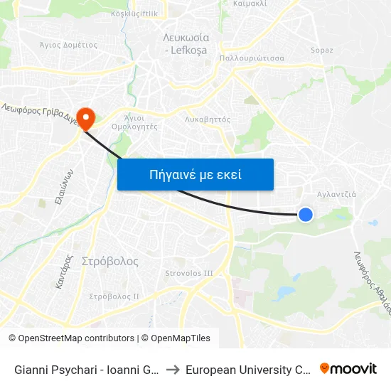 Gianni Psychari - Ioanni Grypari to European University Cyprus map