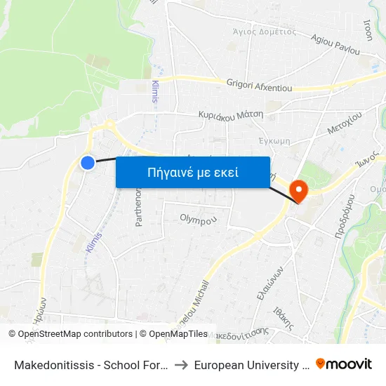 Makedonitissis - School For the Deaf to European University Cyprus map