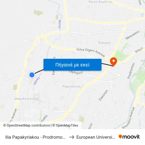 Ilia Papakyriakou - Prodromou Xenofontos to European University Cyprus map