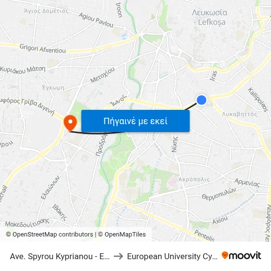 Ave. Spyrou Kyprianou - E.A.C. to European University Cyprus map