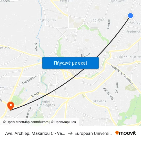 Ave. Archiep. Makariou C - Vasileos Pavlou to European University Cyprus map