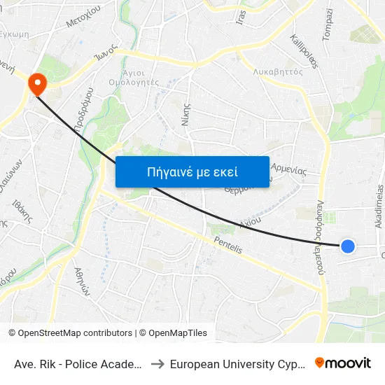 Ave. Rik - Police Academy to European University Cyprus map