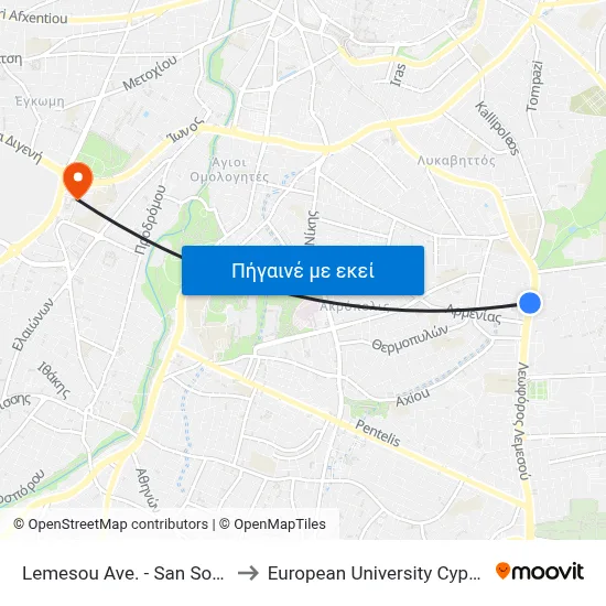 Lemesou Ave. - San Sousi to European University Cyprus map