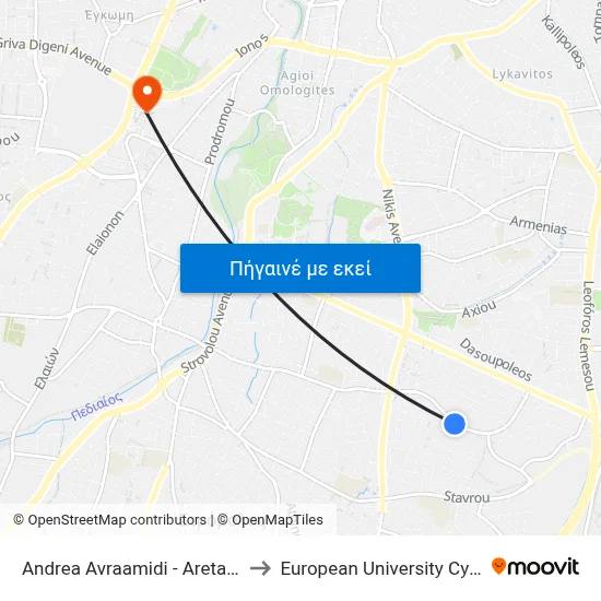 Andrea Avraamidi - Aretaeio 2 to European University Cyprus map