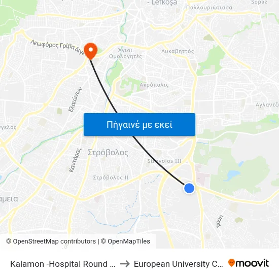 Kalamon -Hospital Round About to European University Cyprus map
