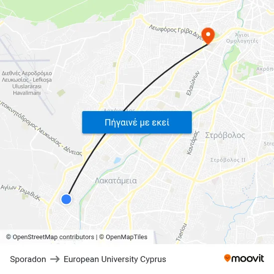 Sporadon to European University Cyprus map