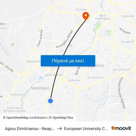 Ag. Dimitrianou - Neapoleos to European University Cyprus map