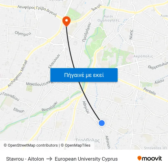Stavrou - Aitolon to European University Cyprus map