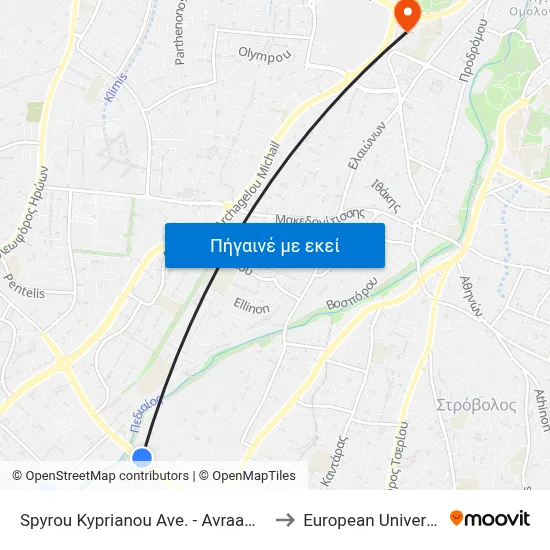 Spyrou Kyprianou Ave. - Avraam Antoniou Jumbo to European University Cyprus map