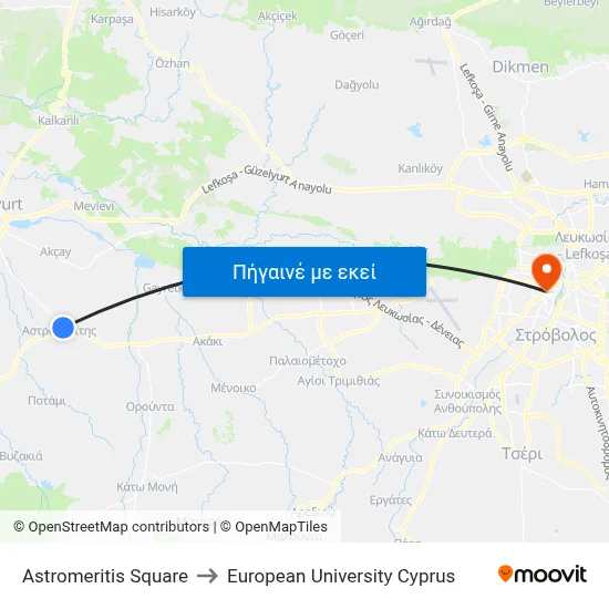 Astromeritis Square to European University Cyprus map