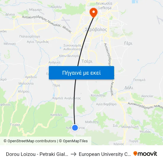 Dorou Loizou - Petraki Giallourou to European University Cyprus map