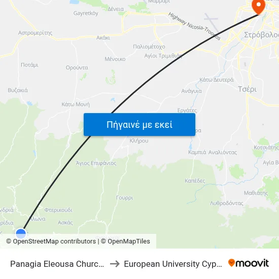 Panagia Eleousa Church 1 to European University Cyprus map
