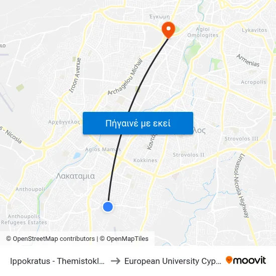 Ippokratus - Themistokleus to European University Cyprus map