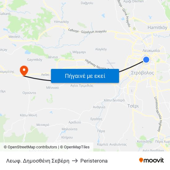 Λεωφ. Δημοσθένη Σεβέρη to Peristerona map
